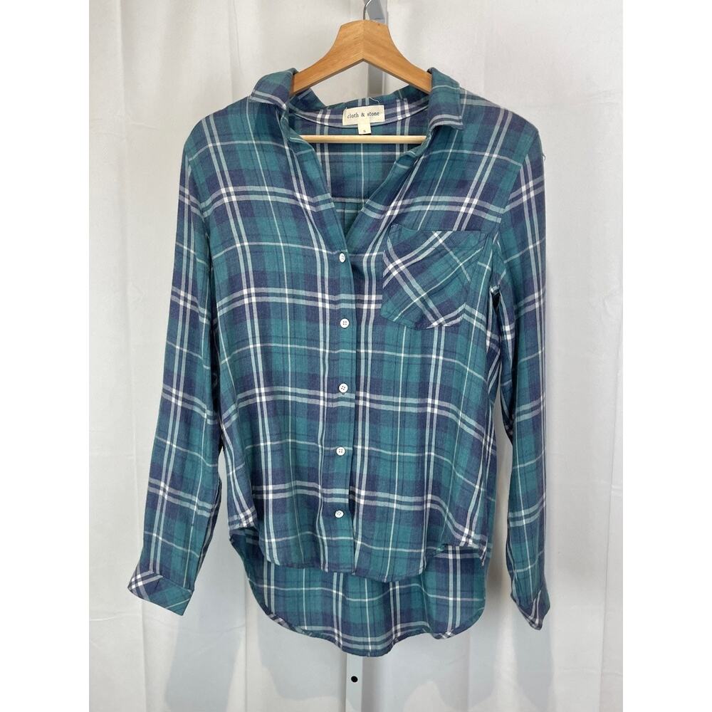 CLOTH & STONE Plaid Button Down Shirt Long Sleeve Blue Green White Size S